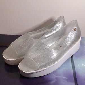 Clear Glitter Jelly Platform Sandals “Gellies” Size 10